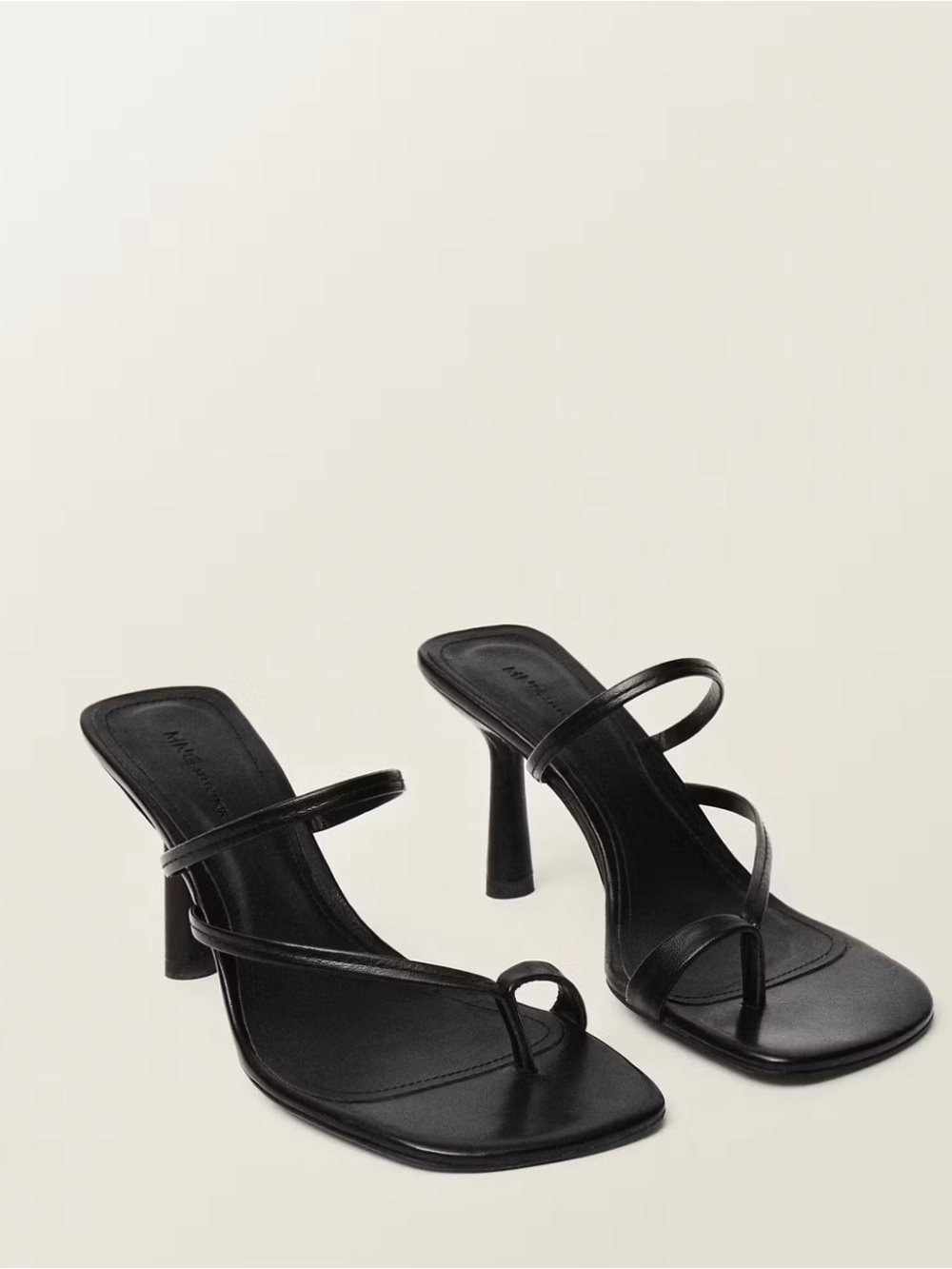 Mango Leather Black Strappy High Heel Sandals - Women's Elegant Mule